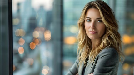 Fototapeta premium Confident Female Business Leader Negotiating a Deal in Corporate Boardroom with City Views