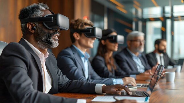 CEO Leading Global Team in Virtual Reality Business Meeting