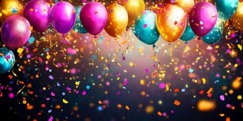 Vibrant Abstract Party Background: Festive Celebration with Lights, Confetti, and Balloons. Colorful AI-Generated Design for New Year, Christmas, Anniversaries, and Eco-Friendly Events. Elegant Minima