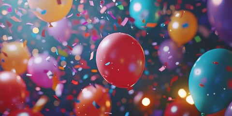 Vibrant Abstract Party Background: Festive Celebration with Lights, Confetti, and Balloons. Colorful AI-Generated Design for New Year, Christmas, Anniversaries, and Eco-Friendly Events. Elegant Minima