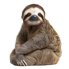 [Transparent Background PNG]Cute Sloth Sitting on White Background