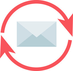 Envelope in a red circular arrow, symbolizing email sync or update.