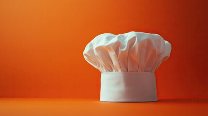 A dynamic shot of a chef hat placed artistically with a generous amount of empty space around it, perfect for adding text or promotional content.