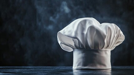 A dynamic shot of a chef hat placed artistically with a generous amount of empty space around it, perfect for adding text or promotional content.