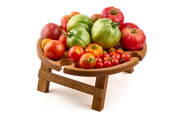 Fresh rustic tomatoes, isolated on white background.