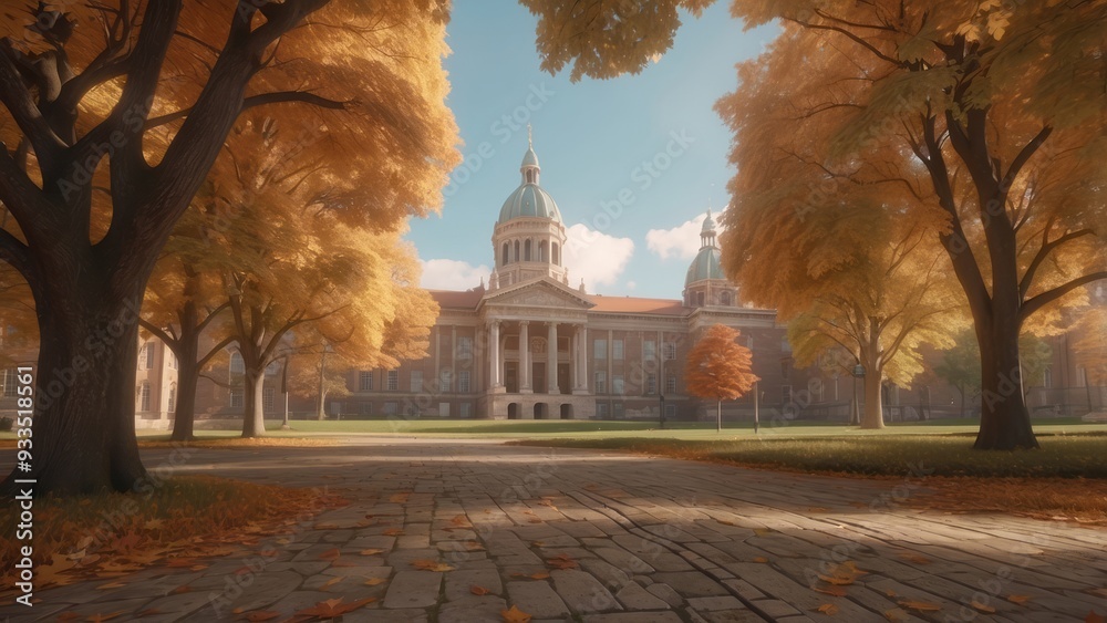 Wall mural autumnal landscape with a classical building