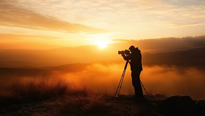 Photographer captures sunrise over misty mountains.