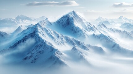 Fototapeta premium Snowy Mountain Peaks with Misty Atmosphere