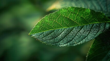 A closeup of a single leaf, with its veins and texture highlighted by the soft, diffused light, showcasing natures beauty in its simplicity ,free space, with copy space for text