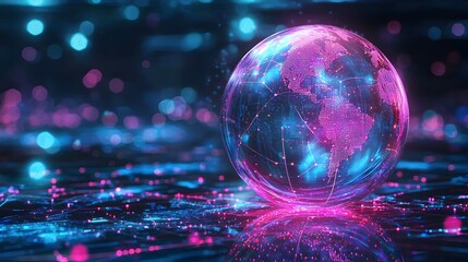 Obraz premium Glowing AI-Powered Holographic Globe Visualizing Global Forecasting and Analysis