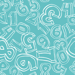 Hand drawn numbers seamless vector pattern for digital background, wallpaper and textile print. Cartoon style drawing. Education and finance theme, school lettering mathematic.