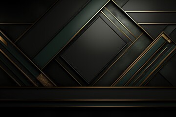 Obraz premium Abstract black, green, gold geometric pattern background.