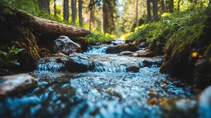 Obraz premium Tranquil Stream in a Lush Forest