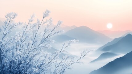 A minimalist pink pencil plant artwork with intricate details, open spaces, and a heavenly atmosphere. The soft colors and white sky create a peaceful and professional composition.