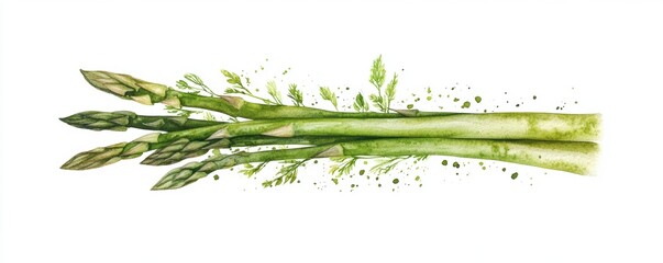 Fototapeta premium illustration of fresh green asparagus stalks, showcasing their detailed texture and vibrant color against a clean white background