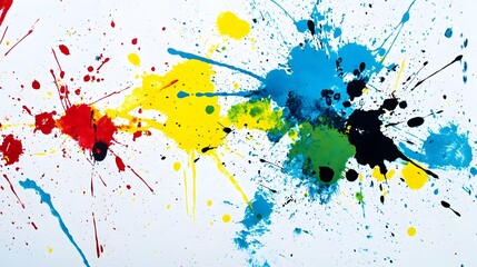 Fototapeta premium Expressive Abstract Ink Splashes on White Canvas with Vibrant Colors