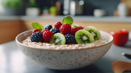 Vibrant bowl of fresh fruit berries granola and seeds   a healthy and nourishing breakfast or snack option - Powered by Adobe