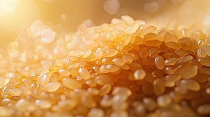 A close-up of polished rice grains, with space on the side for a message