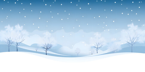 Snowy winter landscape background in flat vector style	