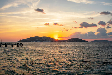 sunset on the sea and islands, adalar , prince islands istanbul