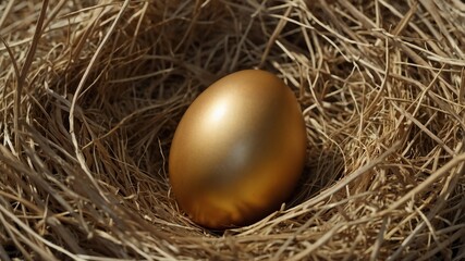 Obraz premium Golden egg sitting in the middle of the nest