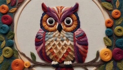 Owl Wool Colorful Embroidery Handmade Cozy Crafted Bird Design