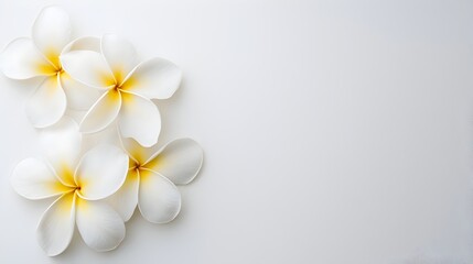 Fototapeta premium Elegant Frangipani Blossoms in Minimalistic Arrangement on White Background