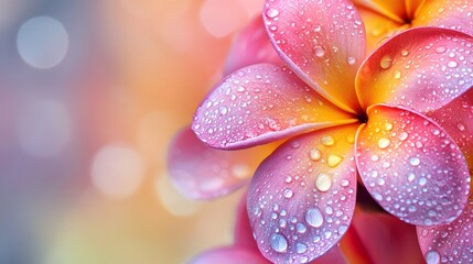 Fototapeta premium Captivating Frangipani Blooms in Soft Morning Light with Dew Drops on Delicate Petals