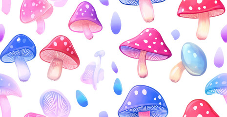 Magic mushrooms seamless pattern on white background