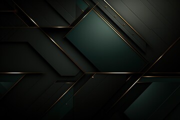 Abstract dark background with geometric shapes and gold lines.