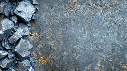 Fototapeta premium Titanium ore samples displayed on a textured background leaving space on the right for text