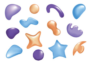 Set of abstract shapes in 3d cartoon design. This collection features images of various shapes in an up-to-date color palette and will be a great addition to any project. Vector illustration.