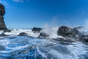 Seascape. waves beating against the rocks in El Golfo. Sabinosa. El Hierro island. Canary islands
