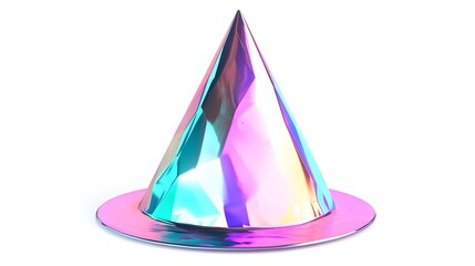 Fototapeta premium Futuristic Party Hat with Holographic Textures on White Background
