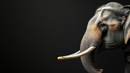 Obraz premium Side profile of an Indian elephants wrinkled skin and tusk emphasizing its grandeur. Copy space available