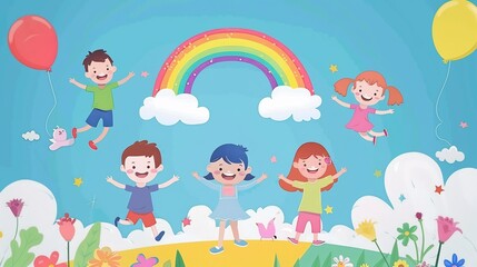 Obraz premium Happy Children Playing in a Colorful Meadow