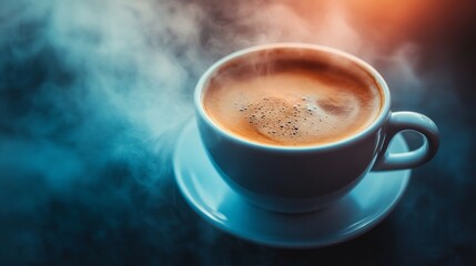 Steaming Cup of Coffee in a Smoky Atmosphere