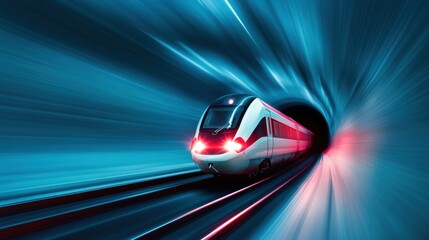 Obraz premium A detailed illustration of a modern high speed train speeding through a tunnel, highlighting efficiency and speed.