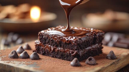 Obraz premium Chocolate Brownie Drizzled With Melted Chocolate