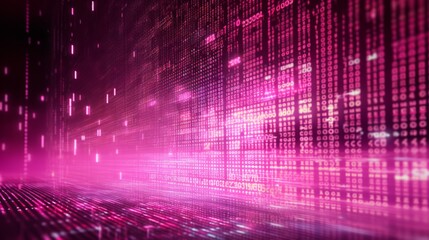 Abstract pink digital matrix background with digit streams. Neural network ai generated art