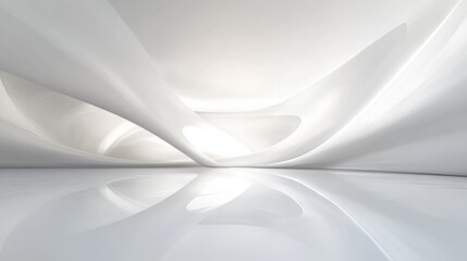 A pristine, futuristic architectural space with seamless flowing lines, light reflections, and a predominantly white color scheme.