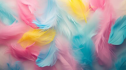 Colorful feathers pink, yellow, blue, Mardi Gras concept  Vibrant color scheme with many bright, colorful colors