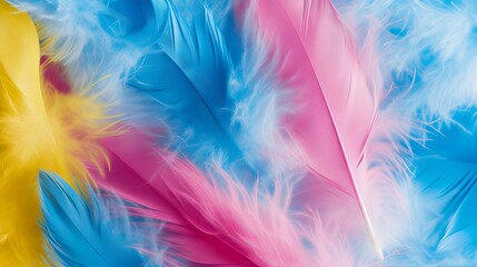 Obraz premium Colorful feathers pink, yellow, blue, Mardi Gras concept Vibrant color scheme with many bright, colorful colors
