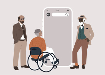 Seniors engaging with technology in a community setting during a group smartphone tutorial