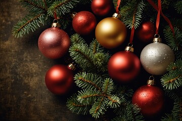 Merry Christmas Poster With Christmas Tree Ornaments