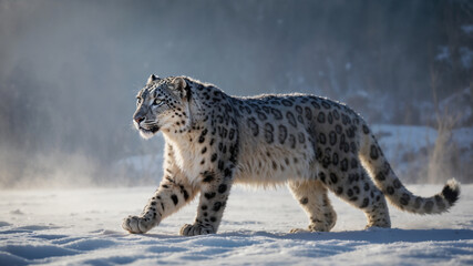 Fototapeta premium Leopardo delle nevi in inverno