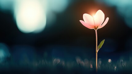 Obraz premium A minimalist illustration of a single flower illuminated by a soft light, creating a sense of beauty and tranquility.