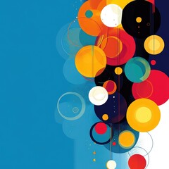 Obraz premium Abstract Digital Art Featuring Circular Geometric Patterns and Vibrant Colors on a Blue Background for Modern and Creative Design Projects