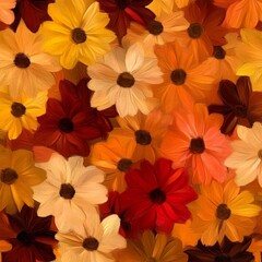 Fototapeta premium Autumn Palette: Abstract Floral Landscape in Palette Knife Style. Vibrant Oil Painting Capturing Fall's Essence with Textured Blooms and Foliage. Elegant Decorative Art for Seasonal Decor, Gifts, and 