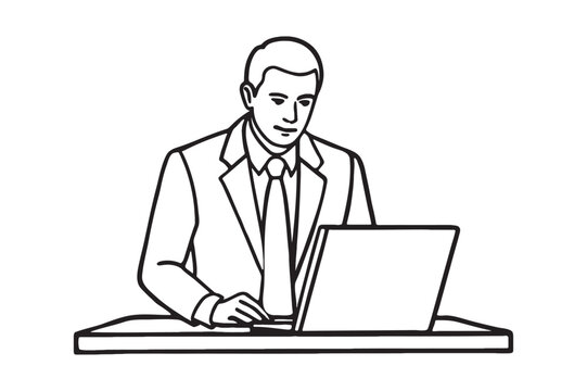 recommend clip art: Person Working in Office with laptop line art illustration vector silhoutette